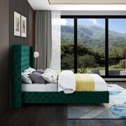 Green velvet deep button tufted velvet fabric full bed