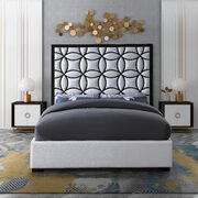 White velvet / black steel frame modern king bed main photo