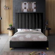 Modern black velvet platform king bed