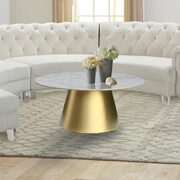 Genuine marble top round gold coffee table main photo