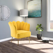Modern accent chair in yellow velvet w/ gold legs main photo