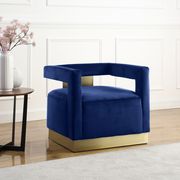 Square navy velvet contemporary chair w/ gold main photo