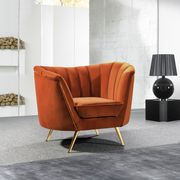 Curved orange cognac velvet fabric chair w/ gold legs main photo