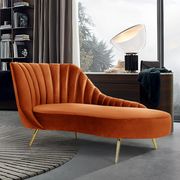 Curved orange cognac velvet fabric chaise w/ gold legs main photo