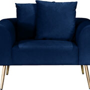 Simple casual style navy velvet chair w/ gold legs main photo