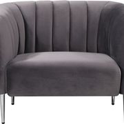 Chrome metal legs / channel tufted gray velvet chair main photo