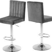 Adjustable height modern bar stool in gray velvet main photo