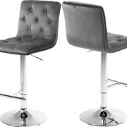 Elegant tufted gray velvet bar stool main photo