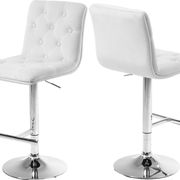 Elegant tufted white velvet bar stool main photo