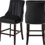 Black velvet fabric bar stool w/ chrome nailhead trim main photo