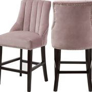 Pink velvet fabric bar stool w/ chrome nailhead trim main photo