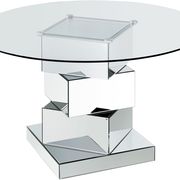 Round glass top / mirrored geometric base dining table main photo