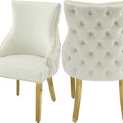 Elegant tufted faux leather dining chair w/ golden legs main photo