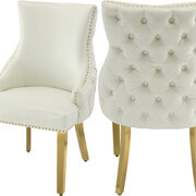 Elegant tufted vegan leather dining chair w/ golden legs main photo