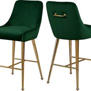 Green velvet bar stool w/ golden hardware and handle main photo
