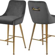 Gray velvet bar stool w/ golden hardware and handle main photo