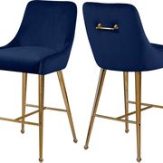 Navy velvet bar stool w/ golden hardware and handle main photo