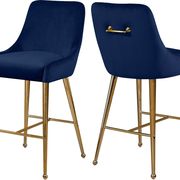 Navy velvet bar stool w/ golden hardware and handle