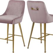 Pink velvet bar stool w/ golden hardware and handle main photo