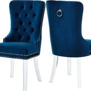 Navy velvet / tufted back / acrylic legs dining chair main photo