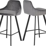 Pair of gray velvet bar stools main photo