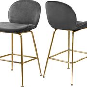 Elegant gray velvet bar stool w/ golden base main photo
