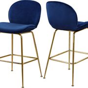 Elegant navy velvet bar stool w/ golden base main photo