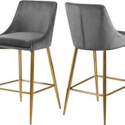 Gray velvet bar stool w/ golden metal base main photo