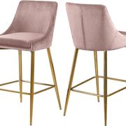 Pink velvet bar stool w/ golden metal base main photo