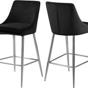 Black velvet bar stool with chrome metal base main photo