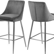 Gray velvet bar stool with chrome metal base