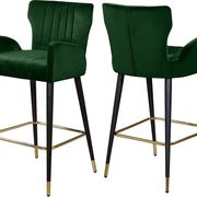 Green velvet bar stool w/ channel tufting main photo