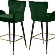 Green velvet bar stool w/ channel tufting