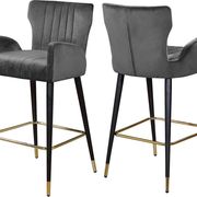 Gray velvet bar stool w/ channel tufting
