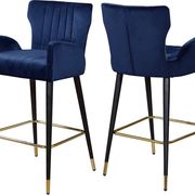 Navy velvet bar stool w/ channel tufting
