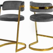Gray velvet / gold metal frame bar stool main photo