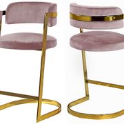 Pink velvet / gold metal frame bar stool main photo
