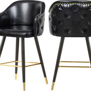 Rounded tufted back faux leather black / gold bar stool main photo