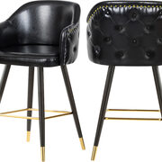 Rounded tufted back faux leather black / gold bar stool