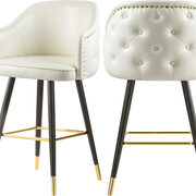 Rounded tufted back faux leather white / gold bar stool main photo