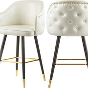 Rounded tufted back faux leather white / gold bar stool