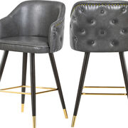 Rounded tufted back faux leather gray / gold bar stool main photo