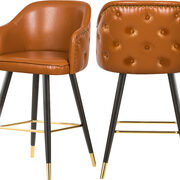Rounded tufted back faux leather cognac / gold bar stool main photo