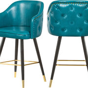 Rounded tufted back faux leather blue / gold bar stool