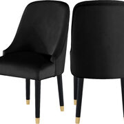 Black velvet dining chair w/ golden tip legs main photo