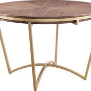 Stylish walnut brown / gold accent round dining table