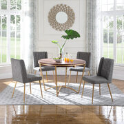 Stylish walnut / gold dining table w/ gray chairs main photo