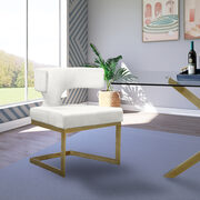 Floating gold base / cream velvet curved back dining chair main photo