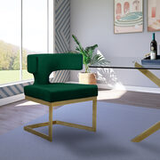 Floating gold base / green velvet curved back dining chair main photo