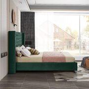 Modern tufted headboard green velvet full bed main photo